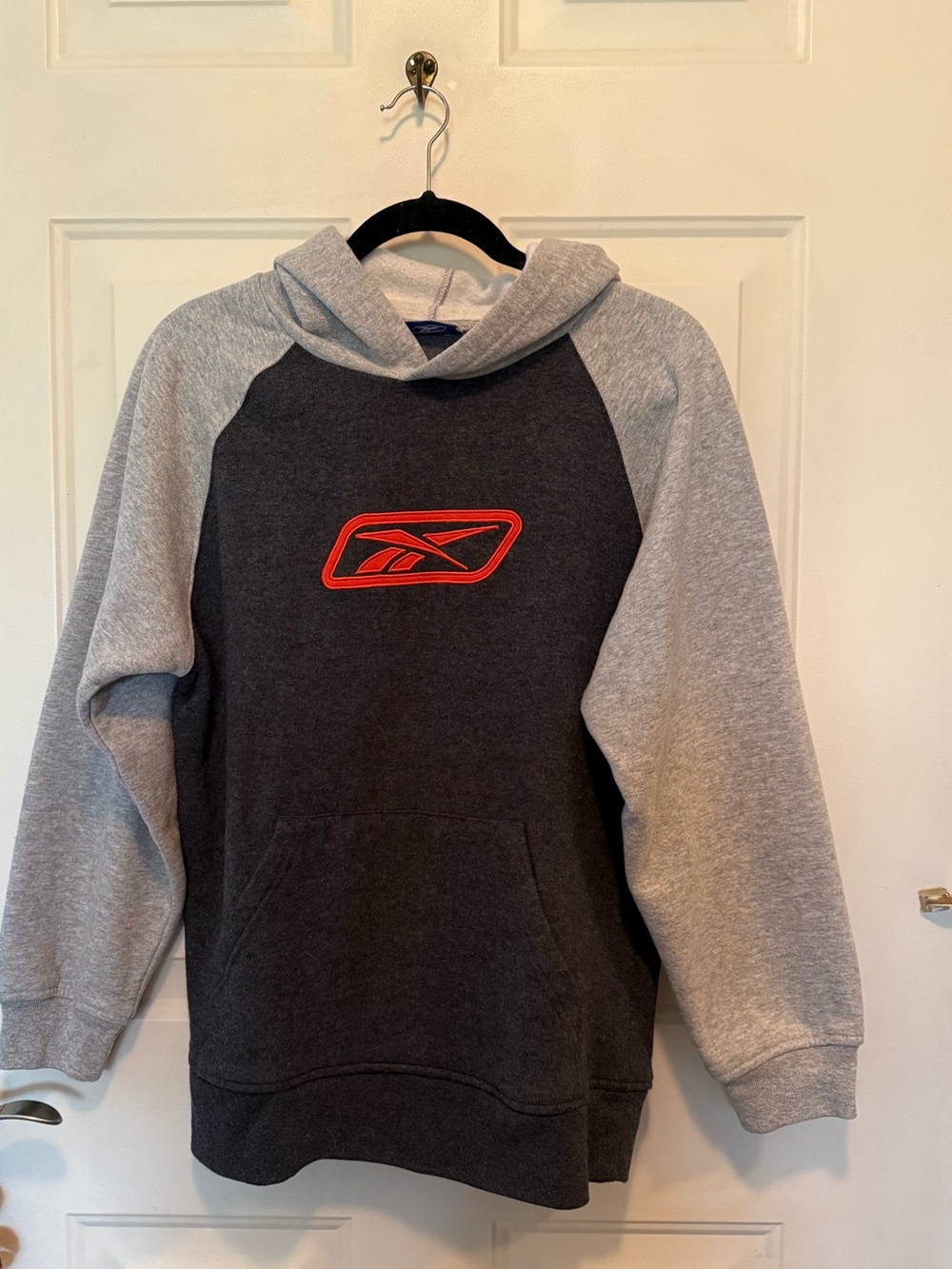 Reebok Two-Tone Gray Pullover Hoodie with Red Logo
